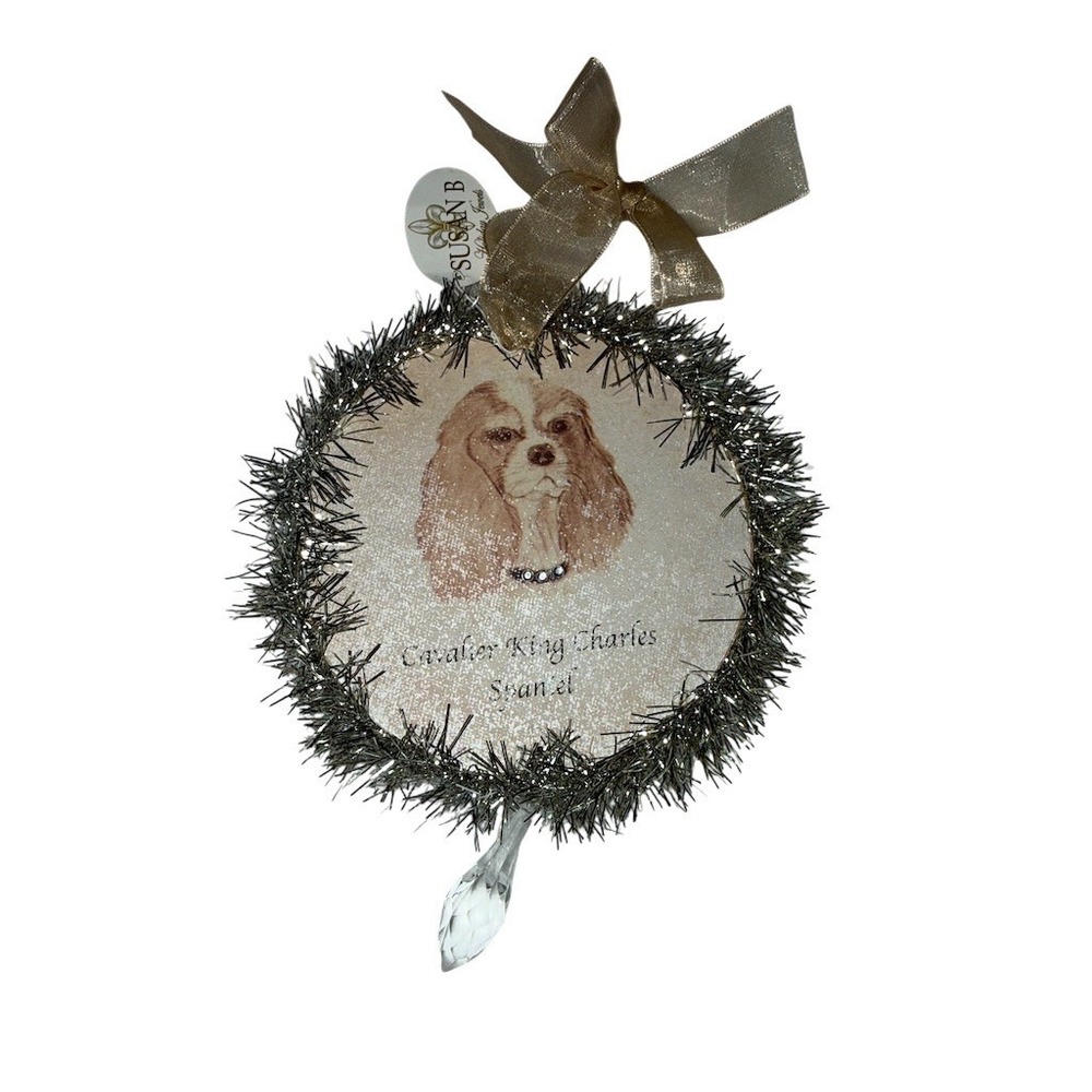 Cavalier King Charles Spaniel Tinsel Wreath Ornament Crystal Teardrop Christmas‎